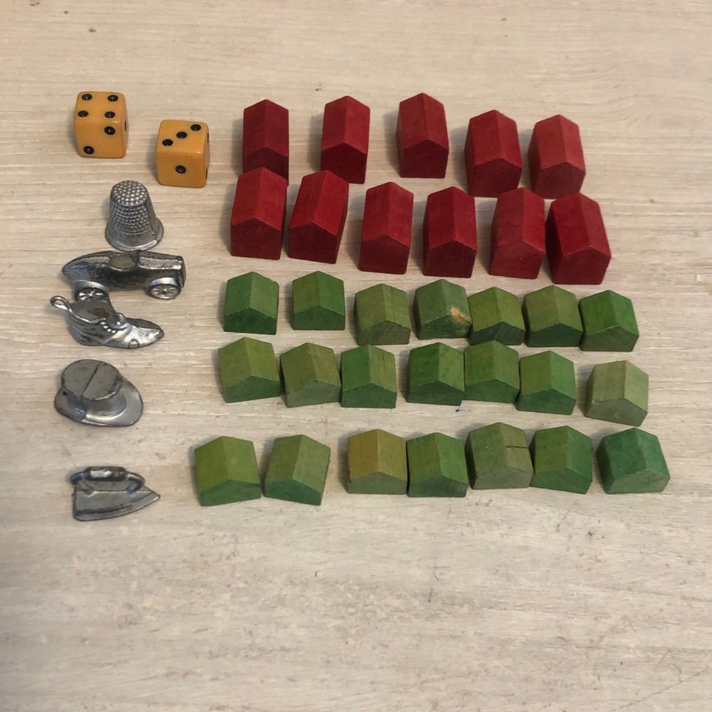 Vintage Wood, Metal, & Bakelite Monopoly Game Pieces